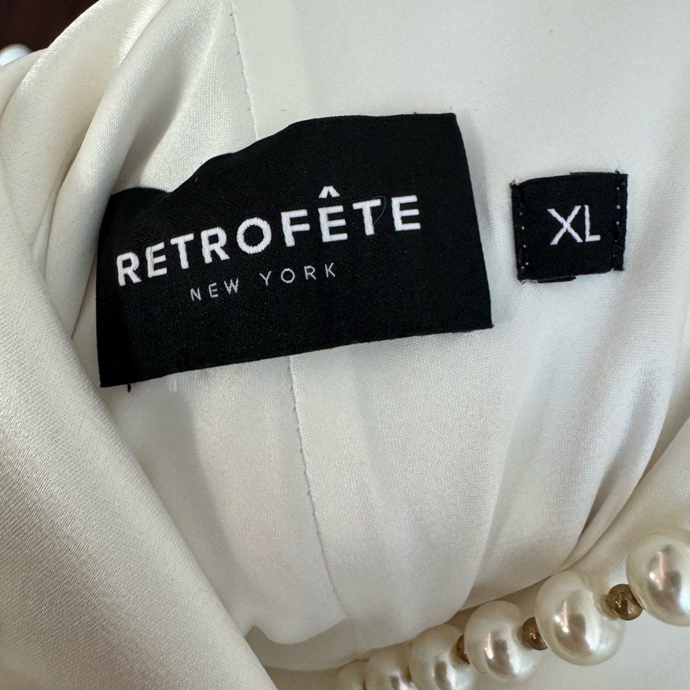 RETROFETE Electra Dress Pearl Straps Satin Draped Cowl Neck White Size XL - Picture 6 of 8